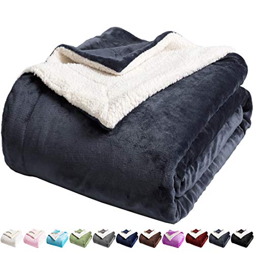 LBRO2M Sherpa Bed Blanket Twin Size Super Soft Fuzzy Plush Warm Cozy Fluffy Microfiber Couch Throw Velvet Fleece Double Reversible Luxurious Blankets (Dark Grey, Twin(65x90 Inches))