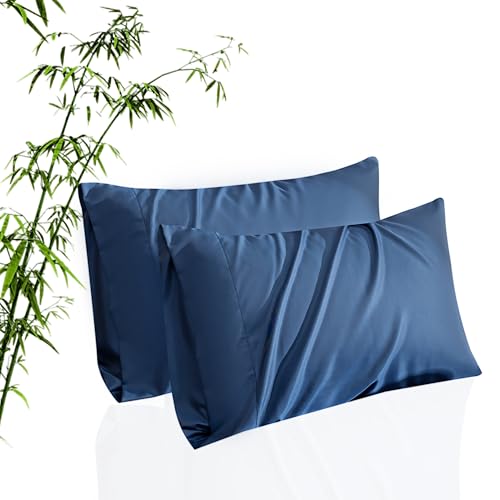 TELUS Pillow Cases King Size 2 Pack, Bamboo Rayon Cooling Pillowcases with Envelope Closure, Cool Breathable Pillow Case for Hot Sleepers & Night Sweats, 20x40 inch, Deep Blue