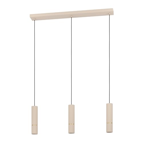 Eglo LED Pendant Lighting Caminia, 3 Light Hanging lamp Above Dining Table, Dining Room Ceiling Light Fixture, Metal in Beige and Gold, GU10 Light Source, Warm White