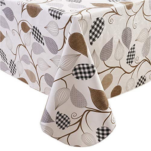 Heavy Duty Vinyl Tablecloth with Flannel Backing Waterproof Oil-Proof PVC Table Cloth Stain-Resistant Wipeable Rectangle or Square Table Cover for Indoor and Outdoor (Leaves, 52X70 Inch)