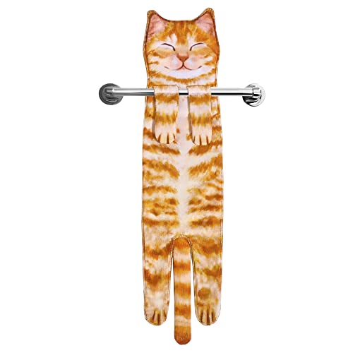 MewMix Funny Hand Towels for Bathroom Kitchen Decor - Cute Cat Hanging Hand Towel Kitchen Gadgets - Unique Housewarming Birthday Christmas Cat Lover Gift Ideas for Women Mom Lady Adults