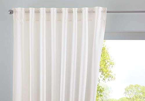 Gardinenbox Cationic Jena Curtain Box Hidden Loops Opaque Linen Look Mottled Curtain Tape with Tie Backs 100% Polyester Cream H x W 225 x 140 cm