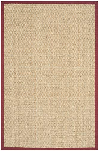 Safavieh Natural Fiber Rug for Living Room, Dining Room, Bedroom - Natural Fiber Collection, Short Pile, in Burgundy Red, 76 x 122 cm