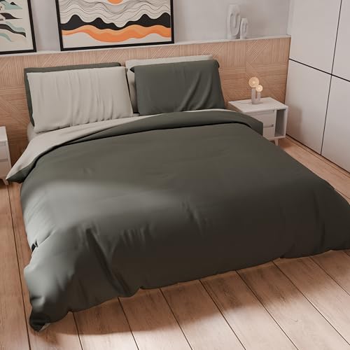 PETTI Artigiani Italiani - Double Duvet Cover Set 200 x 200 cm (2 Pillowcases 80 x 80 cm Included), Soft Microfibre Duvet Cover Set, Plain Dark Grey - Light Grey