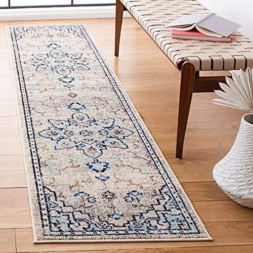 Safavieh Boho Rug for Living Room, Dining Room, Bedroom - Madison Collection, Short Pile, in Ivory and Light Blue, 76 X 183 cm