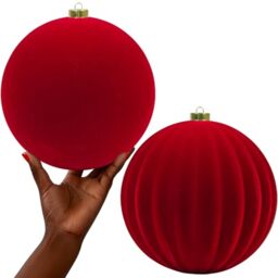 LANGXUN 2 Pcs 8 Inch Extra Large Velvet Christmas Ball Ornaments - Shatterproof Hanging Christmas Tree Decorations for Xmas Holiday Party Wedding Home Decor (Christmas Red)