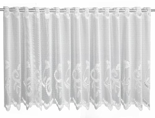 Gardinia Bistro Curtain Jacquard Flower Ornaments, White, 160 x 50 cm