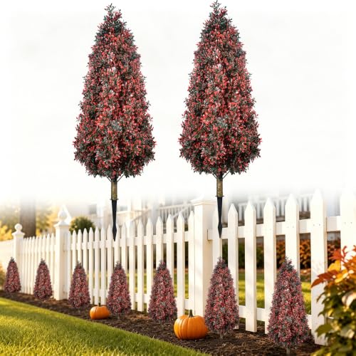 Artificial Cedar Topiary Trees for Outdoors(red)