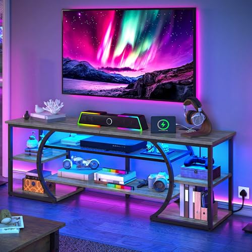 YITAHOME 160cm TV Stand Cabinet with 2 AC & 2 USB Socket for TVs up to 70 inch with 7 RGB LED 22 Modes Lights Entertainment Centre for Living Room and Bedroom Grey