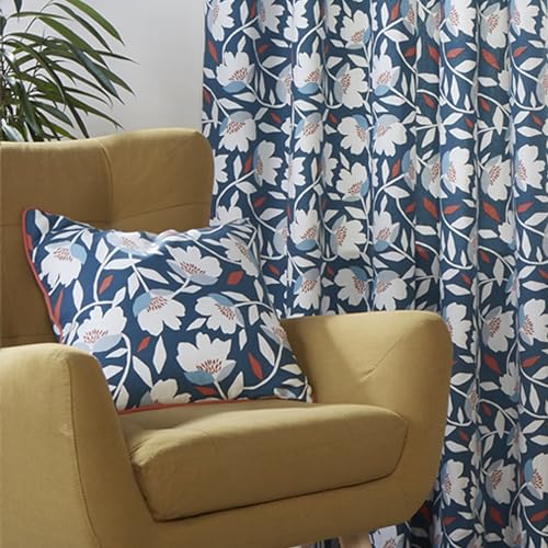 Fusion - Teal Floral Cushion (43 x 43cm) - 100% Cotton With Filling - Piped Edge - White Flower Design - Vintage Style With Floral Pattern