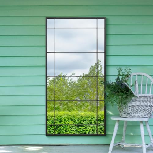 "The Tabula - New Black Metal Framed Window Wall or Leaner Garden Mirror 63"" X 31"" (160CM X 80CM)"