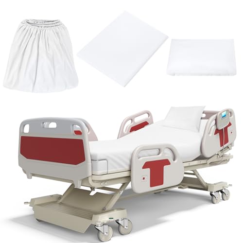 Moukeren 3 Pcs Hospital Bed Sheets Set Deep Pocket Fitted Sheet 36 with Elastic All Around Easy Care Knitted Jersey for Home/Nursing Home (White)