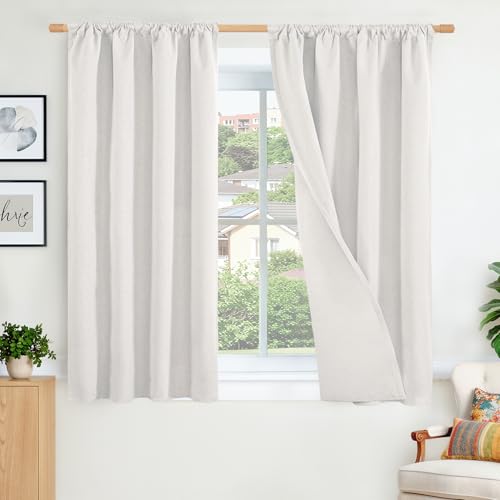 BGment Linen Blackout Curtains 54 Inch Length, Room Darkening Drapes Light Blocking for Bedroom Living Room Windows Privacy, Greyish White, 2 Panels, 42 X 54 Inch