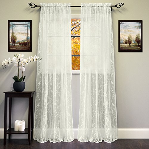 "Sweet Home Collection Window Curtain Treatment Panel, Songbird Ivory, 8"" W x 8"" L (Pack of 1)"