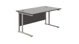 Office Hippo Heavy Duty Rectangular Cantilever Office Desk, Home Office Desk, Office Table, Integrated Cable Ports, PC Desk For Office or Home, 5 Yr Wty - Silver Frame/Black Top, 140cm x 80cm