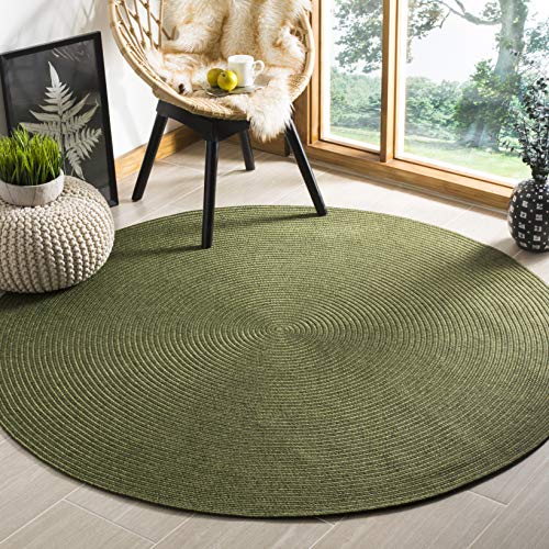 Safavieh Contemporary Rug Living Room, Dining Room, Bedroom - Machine Washable and Reversable - Braided Collection, Short Pile, in Green, 90 x 90 cm