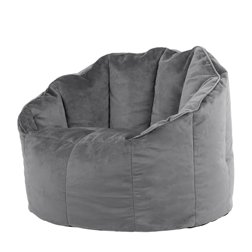 icon Sirena Velvet Bean Bag Chair, Charcoal Grey, Large Adult Bean Bag with Filling Included, Accent Chair, Living Room Furniture, Bedroom Furniture