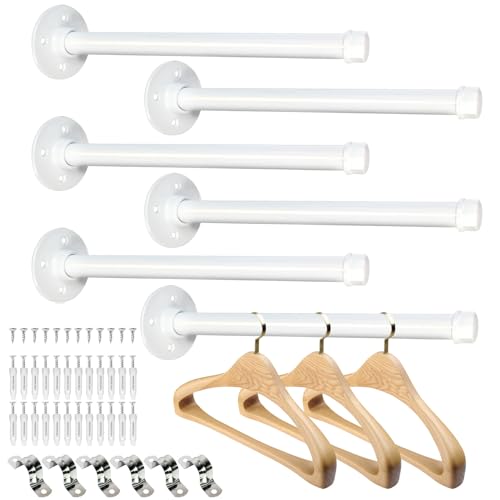 Pintuson 6 PCS Industrial Pipe Clothes Bar 12 Inch - Pipe Clothing Rack Wall Mount - Face Out Closet Rods for Hanging Clothes Commercial Retail Boutique Laundry Shirt Display - White