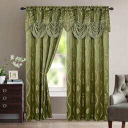 Elegant Jacquard Window Curtains – 2-Panel Set With Valance For Living Room & Bedroom