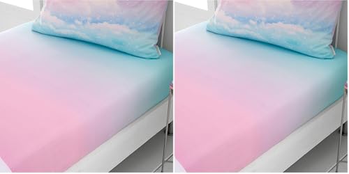 Catherine Lansfield Kids Bedroom Ombre Rainbow Clouds Single Polycotton Fitted Sheet 25cm Depth Pastel (Pack of 2)