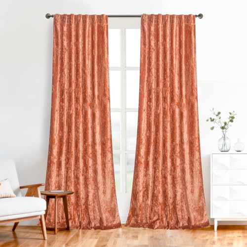 Roslynwood Crushed Luxury Velvet Coral Curtains for Bedroom 96 inches Long Thermal Insulated Window Drapes Back Tab for Living Room/Dining Room, W52 x L96, 2 Panels