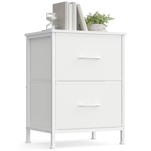 SONGMICS Bedside Table with 2 Drawers - Side End Table, Steel, Cloud White and Snow White, BELLAH Collection LGS312WH01