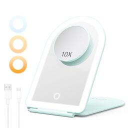 BESTOPE PRO Illuminated Makeup Mirror with 3 Colour Temperatures, 10x Magnification & USB-C Charge, Portable, 1500 mAh Battery, 3 Hours Running Time, Green
