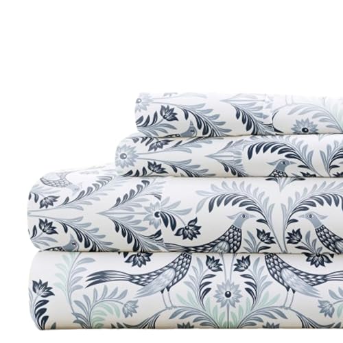 Linen Market Premium Ultra Soft Garden Estate Pattern 4 Piece Sheet Set, Queen, Navy (IEH-4PC-GDS-QUEEN-NAVY)