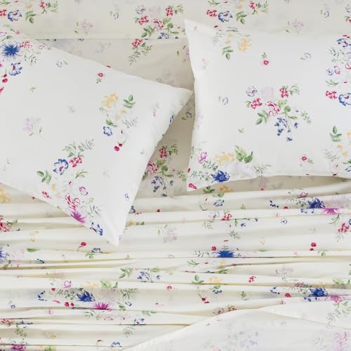 "DAUAOTO 100% Cotton Bedding Printed Sheets Set for Full Size Bed Up to 14"" Deep Mattress, Farmhouse Pattern Bedlinen Sets, Bloom Floral"