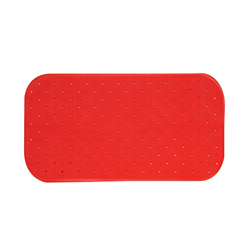 MSV Premium Shower Mat, Antibacterial, Non-Slip with Suction Cups, Red, Rose Scent, Approx. 36 x 76 cm, Washable at 60 °C