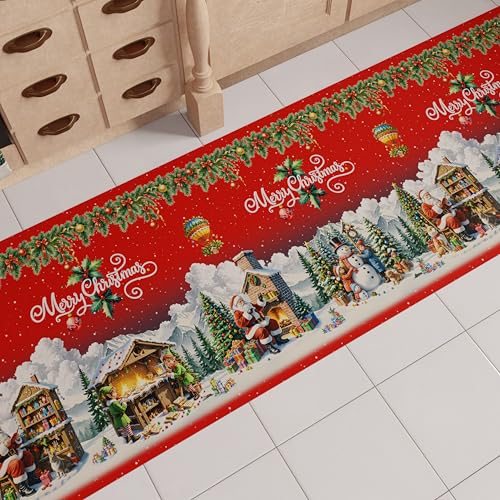PETTI Artigiani Italiani - Christmas Kitchen Rug, Christmas Kitchen Runner, Non-Slip and Washable Christmas Kitchen Rug, Christmas Rug 52x480 cm Santa Claus Village, Made in Italy