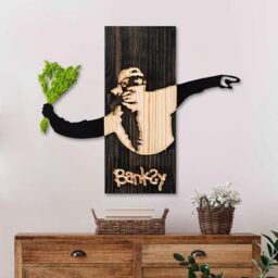 Handmade Decorative Wooden Wall Accessory, 69 x 58 x 3 cm, 100% Wood, Moss & Metal, Unique Black, Walnut & Green Design for Stylish Home Decor