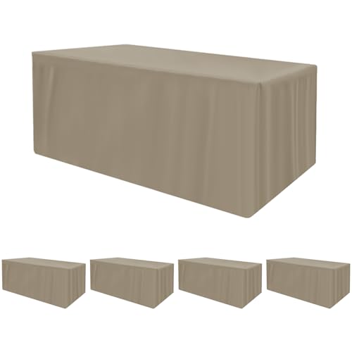HolidayIdeas Fitted Tablecloths for 6 Foot Rectangle Table, Wrinkle Resistant Washable Table Cover 30x72 Inch for Vendor Booth Display, Banquet, Trade Show, Taupe, 4 Pcs