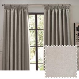 furn. Dawn Textured Blackout Pencil Pleat Curtains – Thermal Lined Pair (Linen - Width 117 x Drop 183cm)