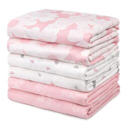 GLLQUEN BABY Receiving Blanket Boy Cotton Muslin Swaddle Blankets Girl Newborn Squares Breathable & Soft Thin Baby Blankets Cloths Double Absorbent Infant Swaddling Wrap - 6 Pack (Rosebud)