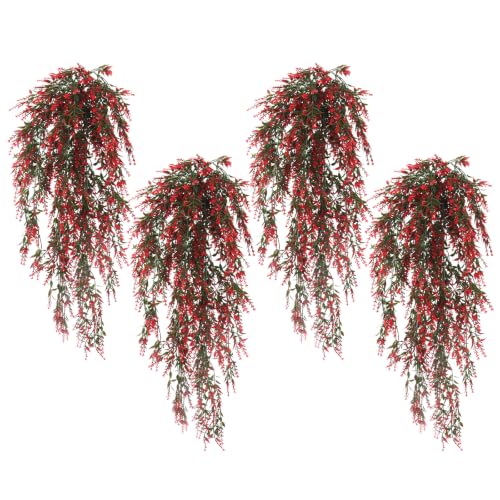 RECUTMS Artificial Lavender Flowers Fake Hanging Flowers Uv Resistant for Outdoors Fake Wall Hanging Fake Plants for Garden Wedding Party Farmhouse Decor 4 Pieces (Red)