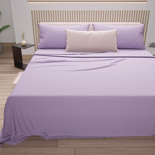 PETTI Artigiani Italiani - Cotton Sheets, French Double Bed Sheets, French Double Bed Set, Lilac, 100% Made in Italy