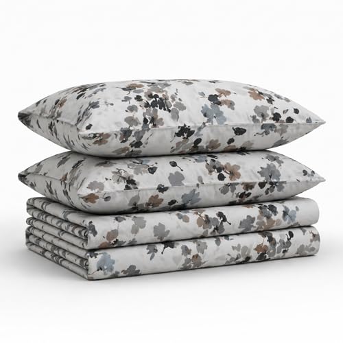 Tribeca Living 300 Thread Count Cotton Extra Deep Pocket Printed Sheet Set, Twin XL, Lisbon Grey/Multi
