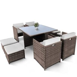 KEPLIN Piece Rattan Garden Furniture Set with Glass Table