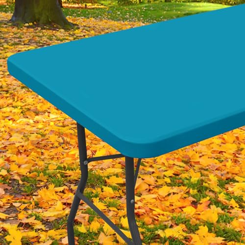 "Moosfor Spandex Picnic Table Cloth, Elastic Fitted Tablecloths for 5 Foot Rectangle Tables, Stretch Washable Patio Table Cover for Outdoor, Camping, Banquet and Parties (Turquoise, 30""x60"")"