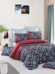 Luxurious Satin Double Quilt Cover Set (200 x 200 cm), 100% Cotton, 210 Thread Count, Red/Black/Light Blue, Machine Washable, Envelope & Button Closure, Elegant Bedding for Modern Bedrooms