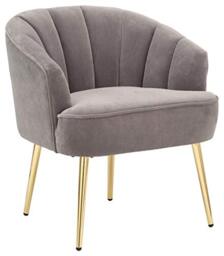 GFW Pettine Pink Velvet Accent Chair, Art Deco Inspired Upholstered Armchair with Gold Effect Metal Legs, Scallop Back Occasional Chair