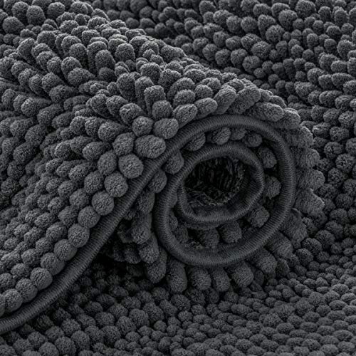 "subrtex Bathroom Rugs Chenille Bath Rug Striped Plush Bath Mat Soft Rugs for Bathroom Water Absorbent Shower Mat Quick Dry Machine Washable(Gray,24""x60"")"