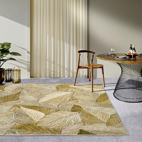 Villeroy & Boch Eugene Indoor & Outdoor Rug Modern - Flat Weave Outdoor Rug, Palm Leaves Design, Oeko-Tex Weatherproof & UV-Resistant for Balcony, Patio, Garden - Gold Black, 160 x 235 cm