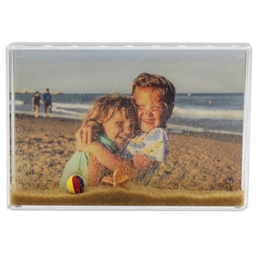 Glitter Photo Frame, Acrylic Picture Frame holds 10 x 15 cm (4 x 6 inch) Clear Frameless Desktop Photo Block with Glitter Sand (Yellow) - Ideal Personalised Gifts, Birthday Presents or Home Décor