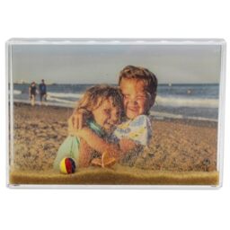Glitter Photo Frame, Acrylic Picture Frame holds 10 x 15 cm (4 x 6 inch) Clear Frameless Desktop Photo Block with Glitter Sand (Yellow) - Ideal Personalised Gifts, Birthday Presents or Home Décor