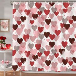 MEHOFOND Valentines Shower Curtain Red Pink Hearts Shower Curtain for Valentines Bathroom Decor Sweetheart Bathroom Curtains Washable Durable Fabric 72x72 in