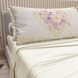 PETTI Artigiani Italiani - Double Bed Sheets Cotton with Pillowcases in Digital Print, Double Bed Sheet 320 Pattern, Cream, 100% Made in Italy