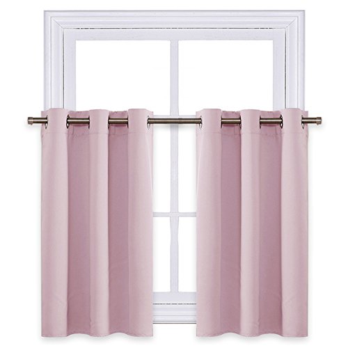NICETOWN Room Darkening Window Treatment Valance - Thermal Insulated Energy Smart Eyelet Top Curtains for Bedroom (Lavender Pink=Baby Pink, 2 Panels, 42W by 24L + 1.2 inches Header)