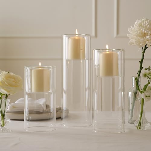 Clear Glass Candle Holders, Set of 3 Tealight Pillar Holders for Wedding Tables